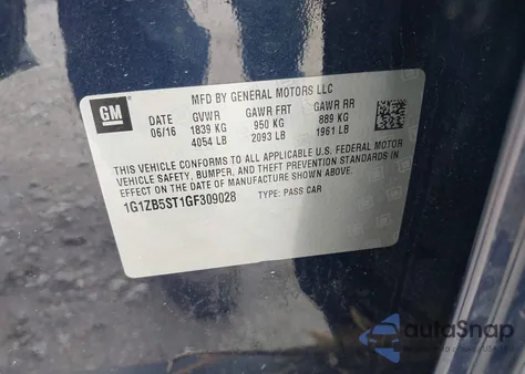 2016 Chevrolet Malibu Ls z USA, uszkodzony, nr VIN 1G1ZB5ST1GF309028